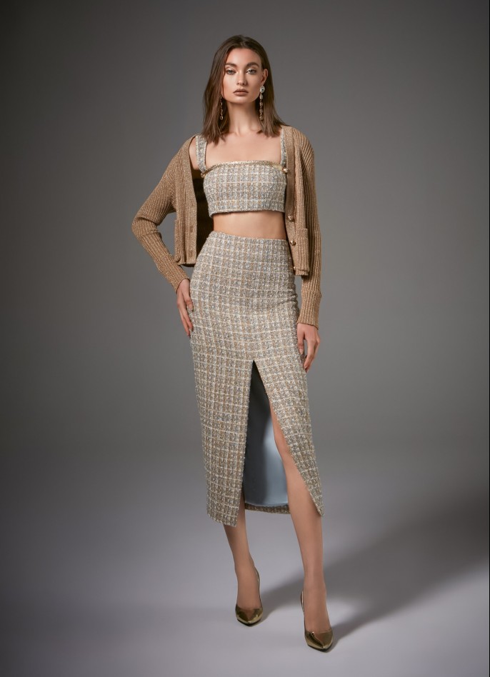 LIGHT BLUE BOUCLÉ PENCIL SKIRT